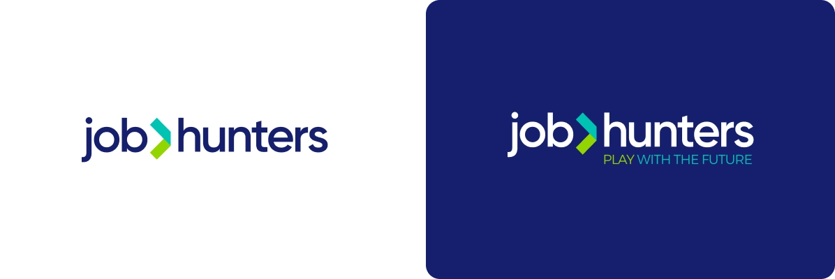 Logo Jobhunters — wordmark con pittogramma freccia integrato, font Gilroy